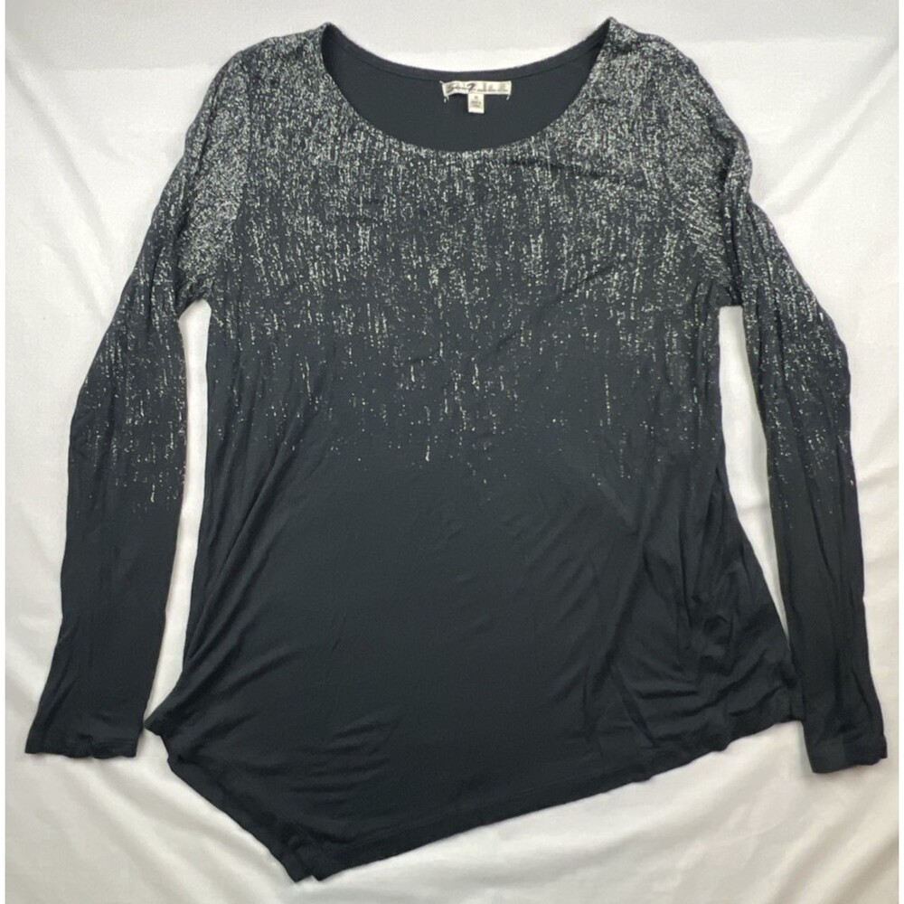 Seven 7 Long Sleeve Speckled Asymmetrical Top Medium